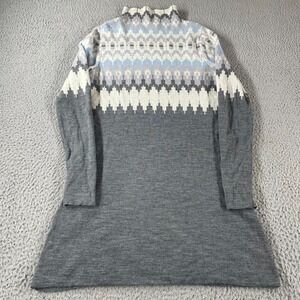 Icelandic Design Grey/White/Blue Merino Wool Mock Neck Sweater Dress Medium